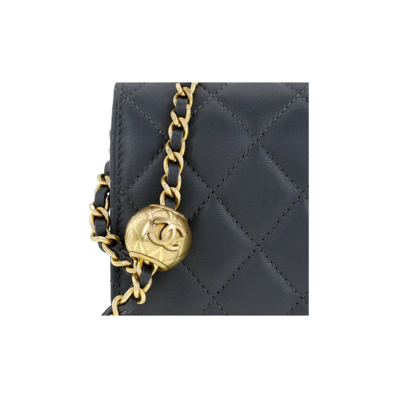 CHANEL WOC Sheepskin Shoulder Bag, Crossbody Bag Women's Dark Gray-4