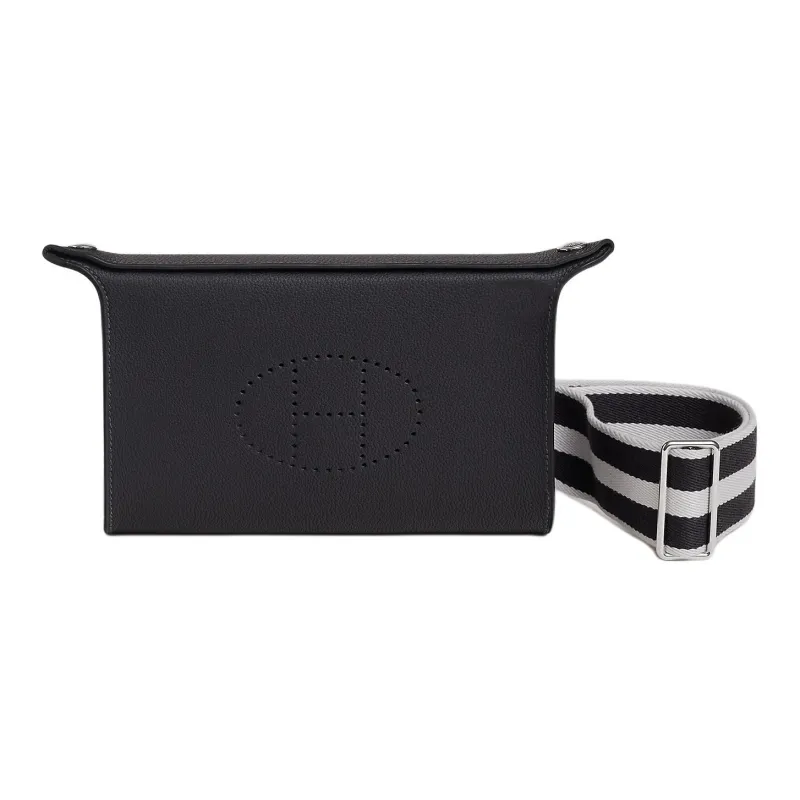 HERMES Videpoches Togo Calfskin Plate Bag Fanny Pack Shoulder Bag Crossbody Bag Men's 3Y Caban Navy Blue & Light Gray-0