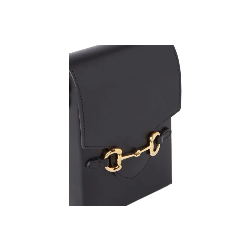 GUCCI Leather Cell Phone Pouch, Cigarette Case, Bag, Shoulder Bag, Crossbody Bag Mini Men's Black-4
