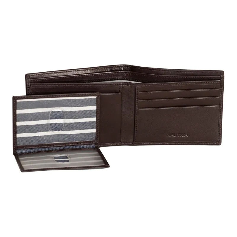NAUTICA Leather Passport Clip Wallet Men's Brown-1