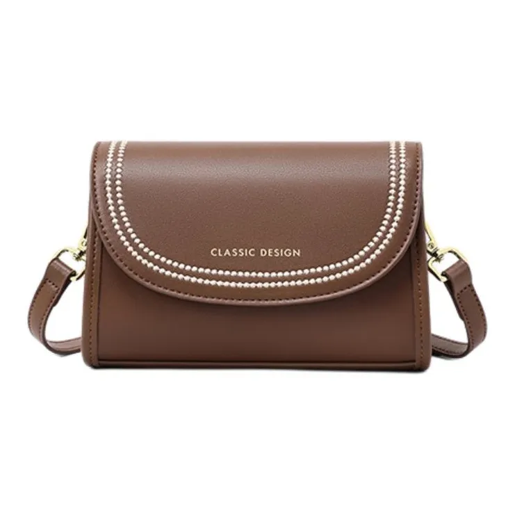 VINEY Cow Leather Patchwork Synthetic Leather Small Square Bag Shoulder Bag Small Size Women's Coffee-5