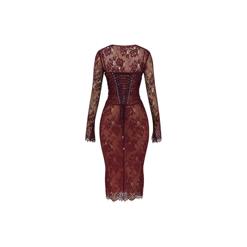 HOUSE OF CB GAIA Long-Sleeved Dresses Women's CLARET/Dark Purple Red-1