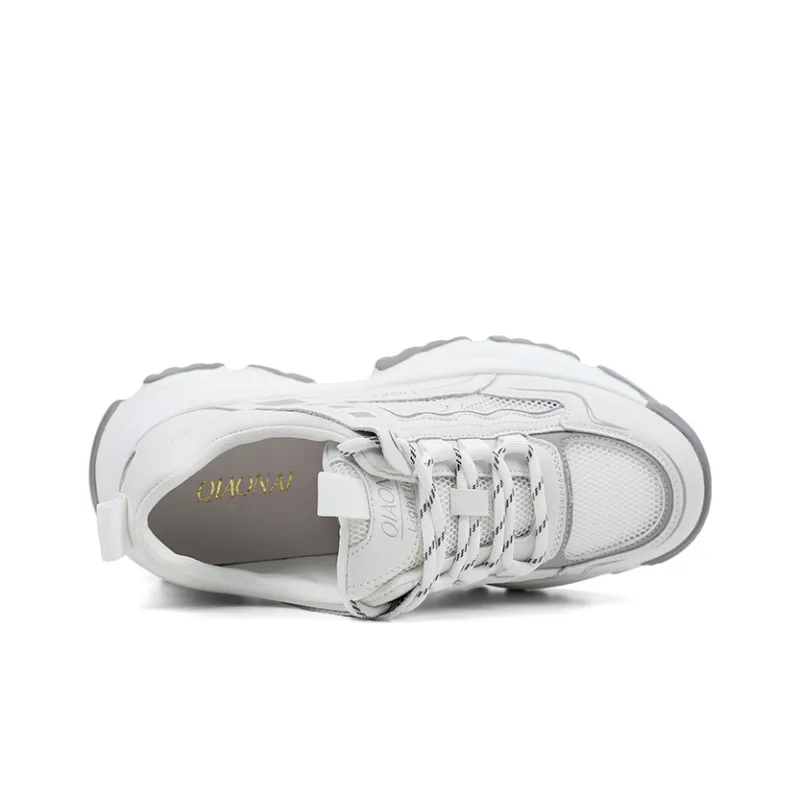 QIAONAI Anti Slip And Wear Resistant Breathable Low Top Chunky Sneakers Women's White Gray-2