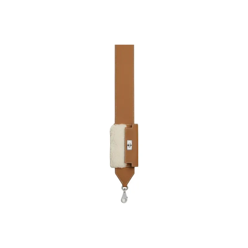 HERMES Kelly Pocket Swift Calfskin With Shearling Bag Straps Women's Gold With Light Beige Accents-3