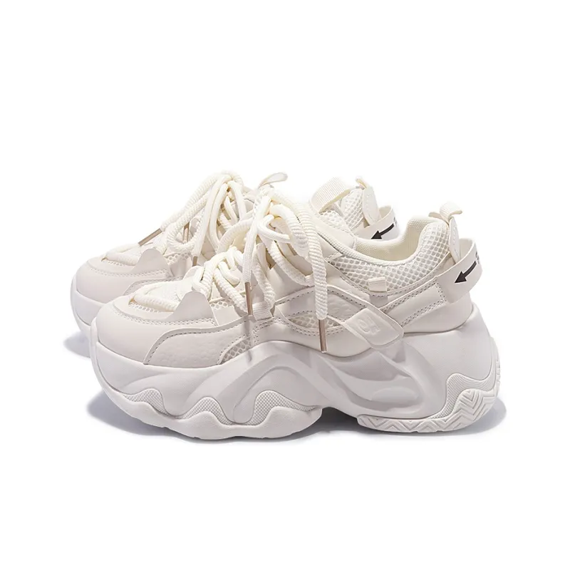 Shen Linsen Abrasion Resistant Low Top Chunky Sneakers Women's Beige-4