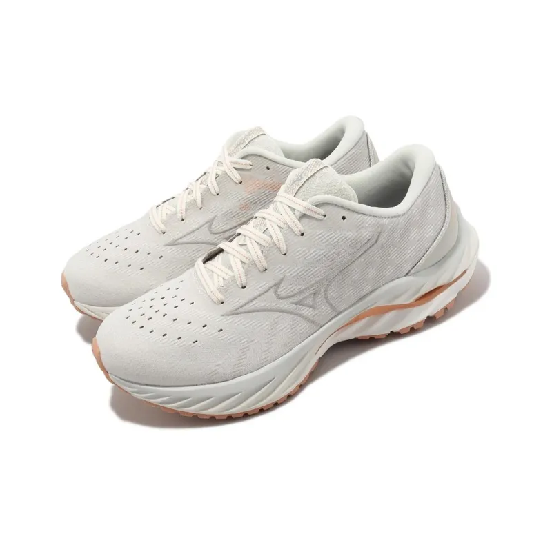 Mizuno Women's Wave Inspire 19 2E Wide 'Snow White Ghost Grey' Women's-2
