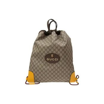 GUCCI Canvas With Leather Backpack Unisex Ebony/Brown/Yellow