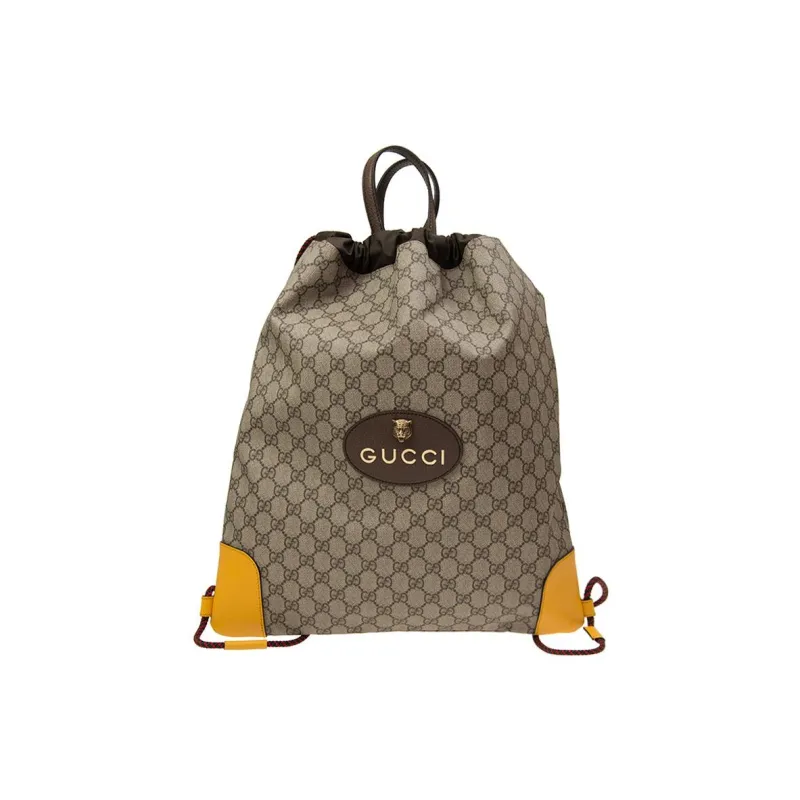 GUCCI Canvas With Leather Backpack Unisex Ebony/Brown/Yellow-0