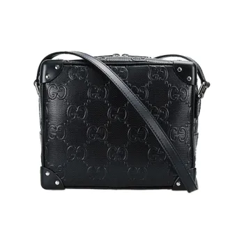 GUCCI Leather Box Bag Small Square Bag Shoulder Bag Crossbody Bag Unisex Black