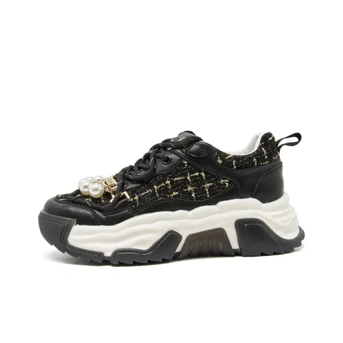 PIERCE GENTRY Chunky Sneakers Women's Low Top Black/Beige