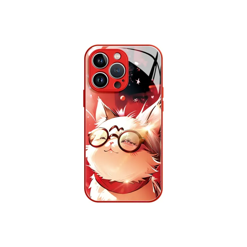 Lingtao Glass Material Chubby Cute Glass Cat Phone Cases Iphone 15 Collection Cartoon Cute Style Refreshing-10