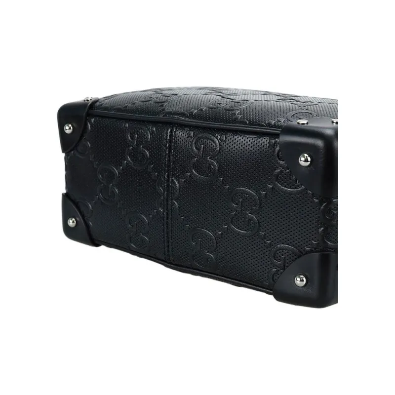 GUCCI Leather Box Bag, Small Square Bag, Shoulder Bag, Crossbody Bag Unisex Black-4