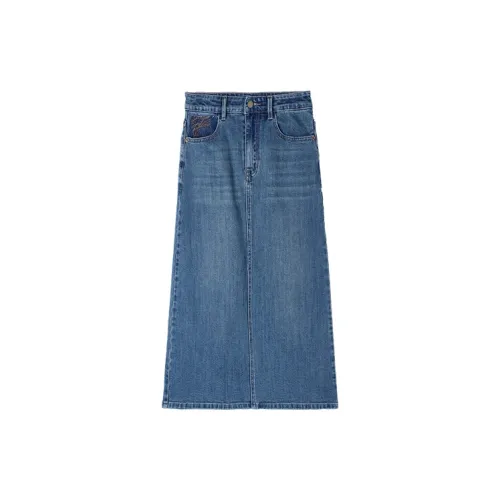 HIPPIEMISS Denim Long Skirts Women's Vintage Blue