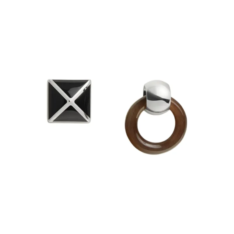 HERMES Horn Metal Palladium-Plated Stud Earrings Unisex Black-0