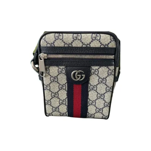 GUCCI Ophidia Canvas With Leather Shoulder Bag, Crossbody Bag Unisex Blue & Beige