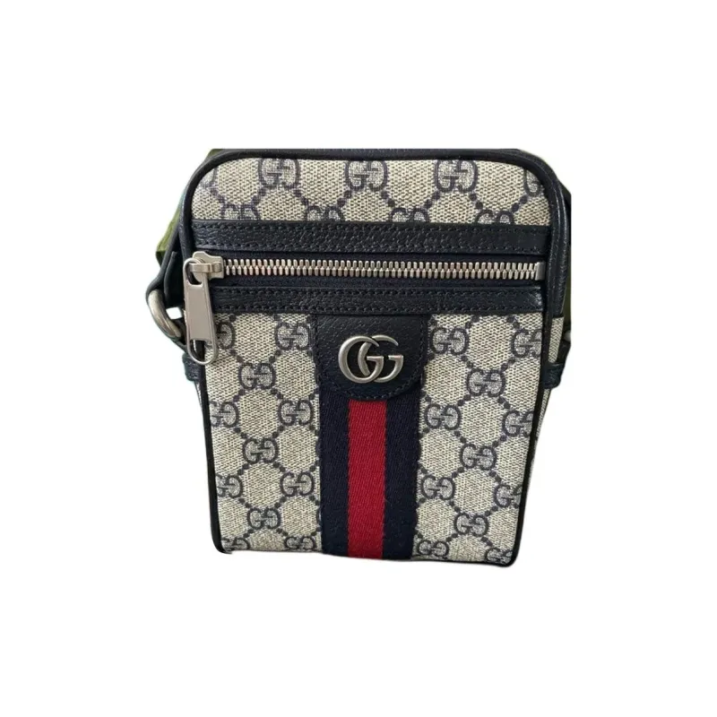 GUCCI Ophidia Canvas With Leather Shoulder Bag, Crossbody Bag Unisex Blue & Beige-0