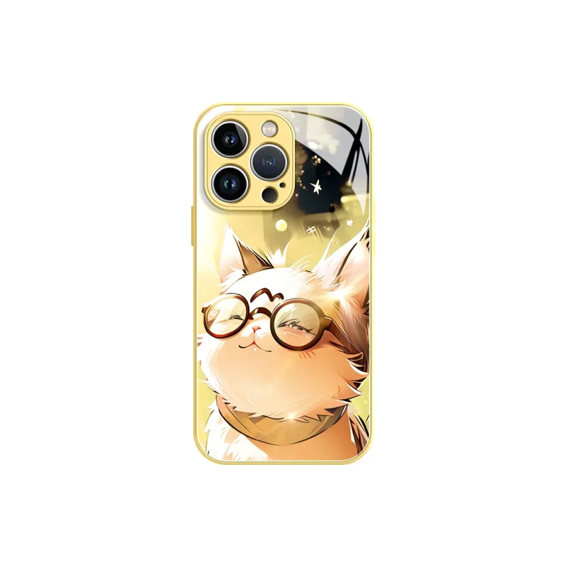 Lingtao Glass Material Chubby Cute Glass Cat Phone Cases Iphone 15 Collection Cartoon Cute Style Refreshing-9
