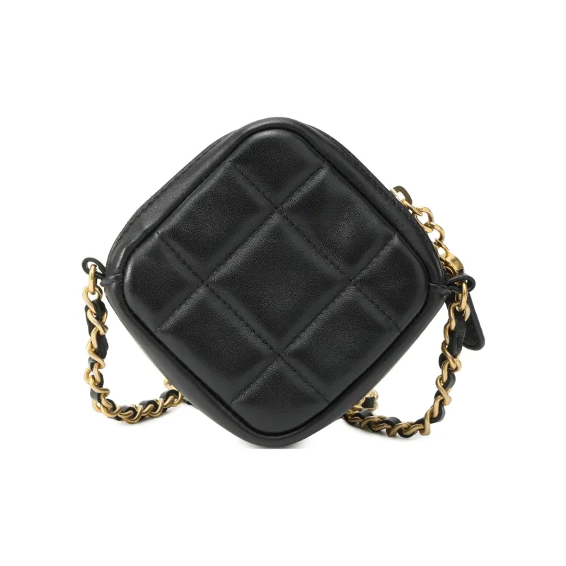 CHANEL Cow Leather Diamond Bag, Chain Bag, Coin Purse, Shoulder Bag, Crossbody Bag Mini Women's Black-2