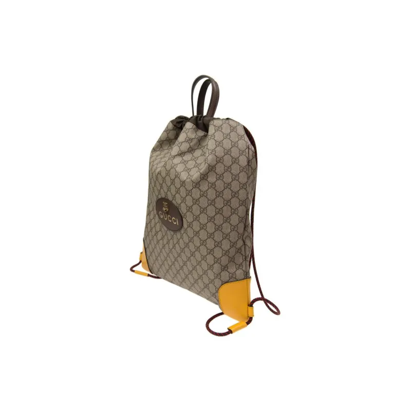 GUCCI Canvas With Leather Backpack Unisex Ebony/Brown/Yellow-1