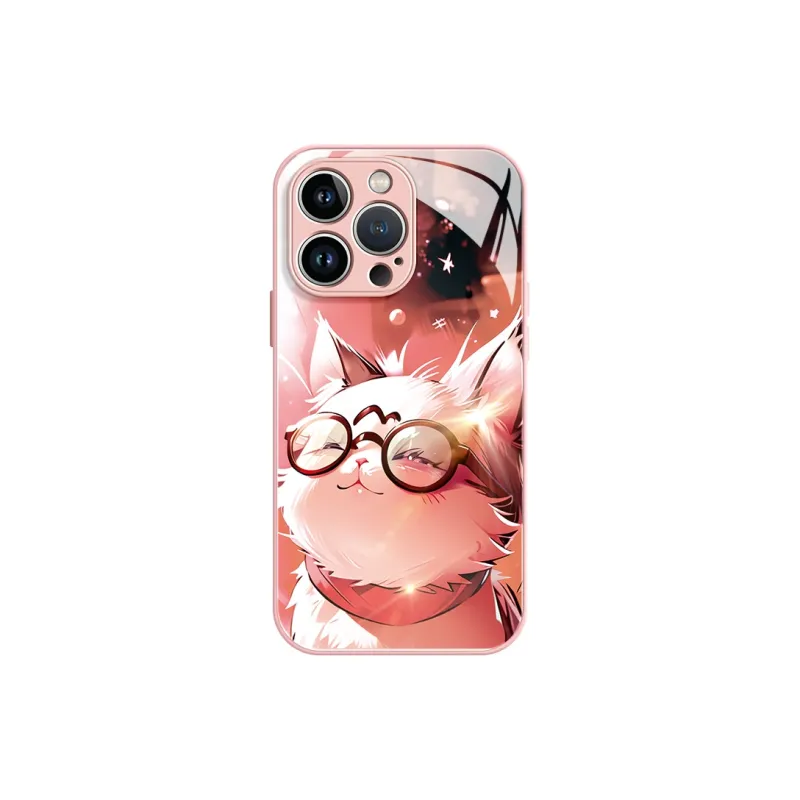 Lingtao Glass Material Chubby Cute Glass Cat Phone Cases Iphone 15 Collection Cartoon Cute Style Refreshing-1