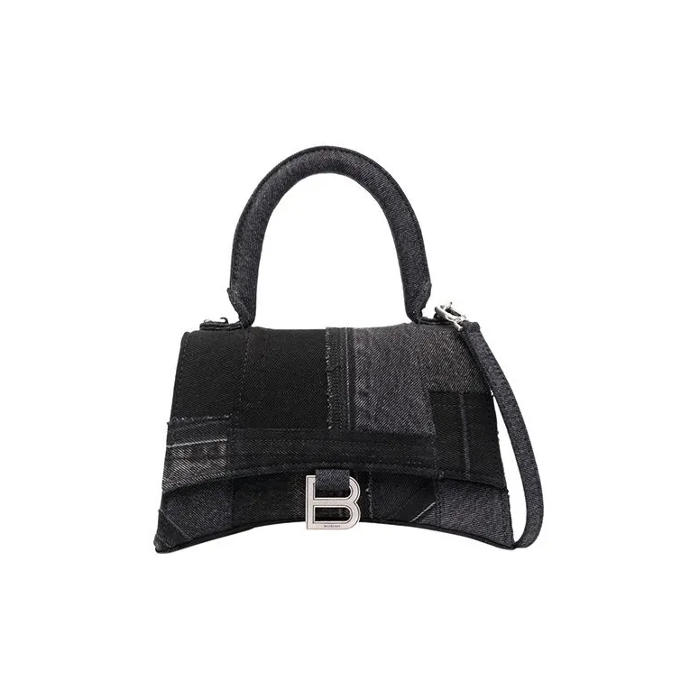 Balenciaga Hourglass Denim Hourglass Bag, Handbag, Shoulder Bag, Crossbody Bag Trumpets Women's Black-0
