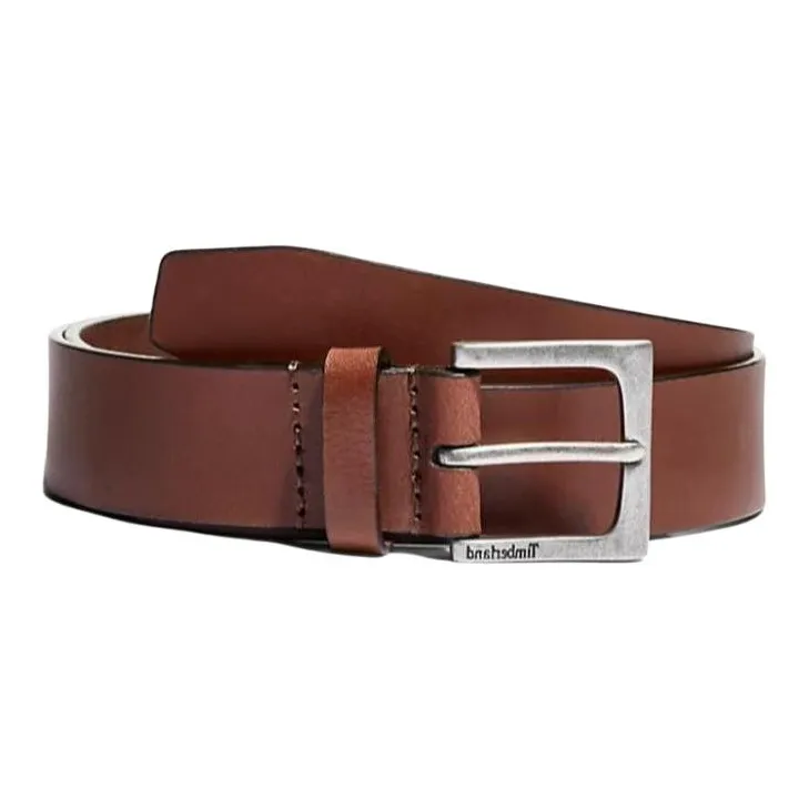 Timberland Letter Carving Logo Leather Belts Men's Brown Width 3.5CM-1