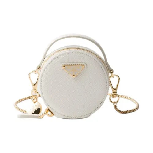 PRADA Saffiano Leather Portable Crossbody Bag Shoulder Bag Mini Women's White