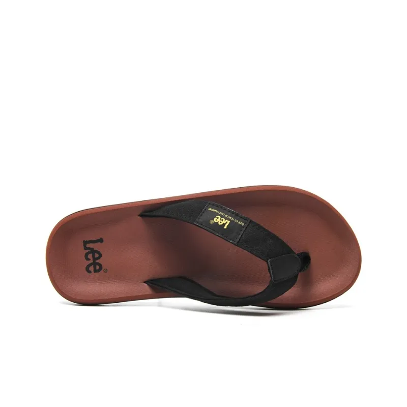 Lee Rubber Sole Stitching Odor Resistant Abrasion Resistant Slip Resistant Quick Dry Flip Flops Men's Black-4