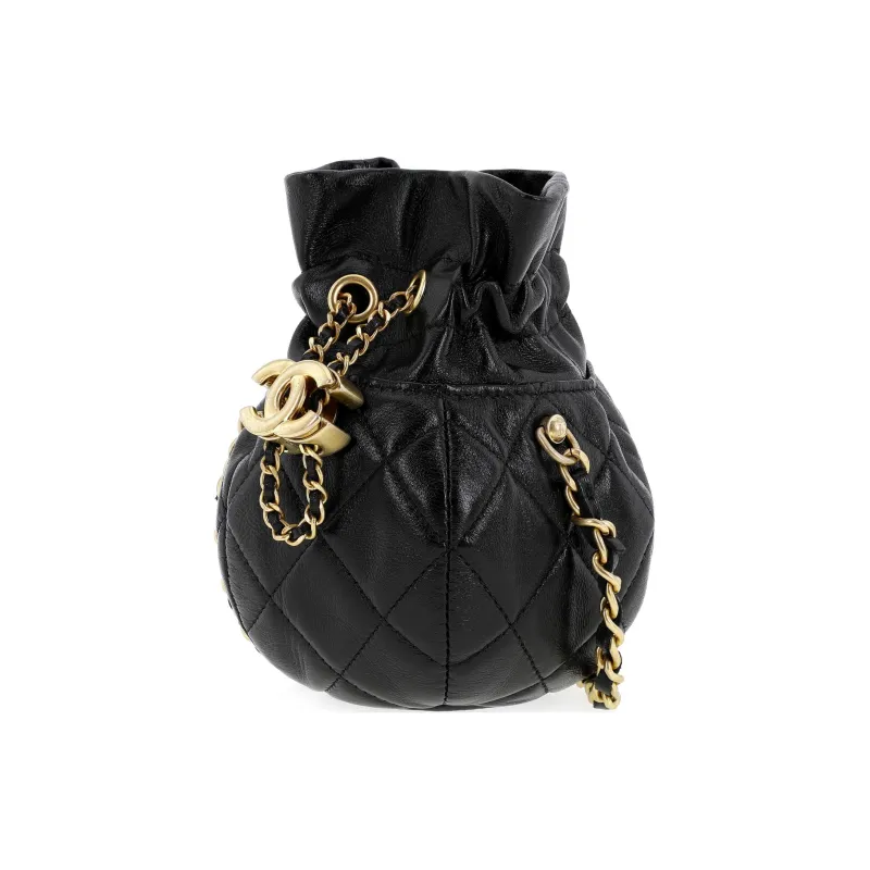 CHANEL Bright Lambskin One Shoulder Crossbody Clutch Women's Black-1