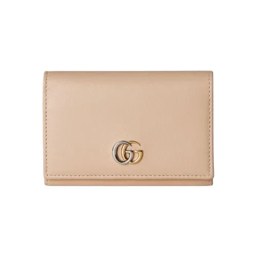 GUCCI GG Marmont Leather Card Holder, Wallet Regular Women's Light Beige