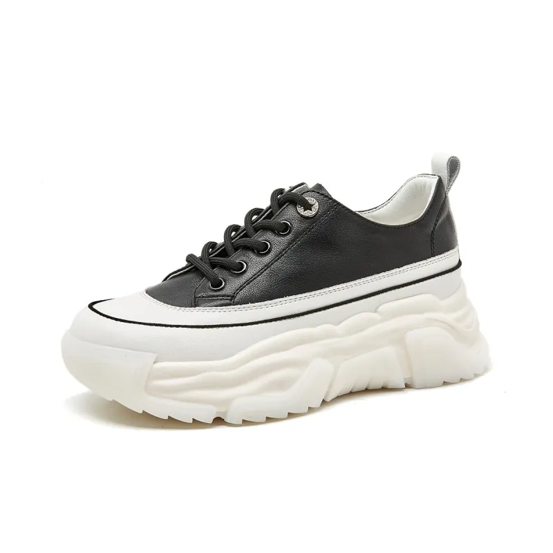 PIERCE GENTRY Chunky Sneakers Women's Low Top Black/Beige-1