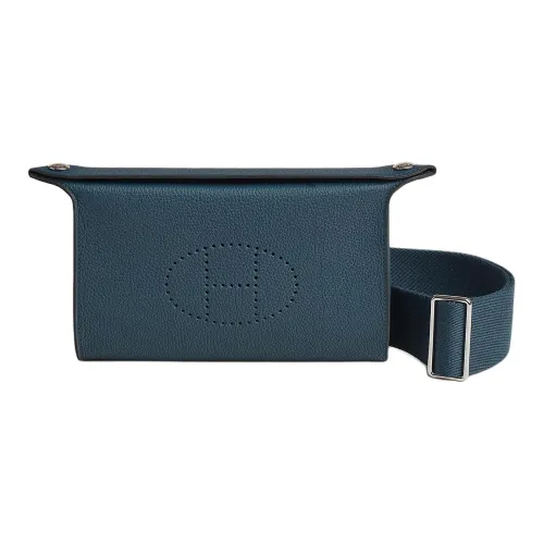 HERMES Videpoches Togo Calfskin Plate Bag Fanny Pack Shoulder Bag Crossbody Bag Men's 7P Bleu De Prusse Prussian Blue