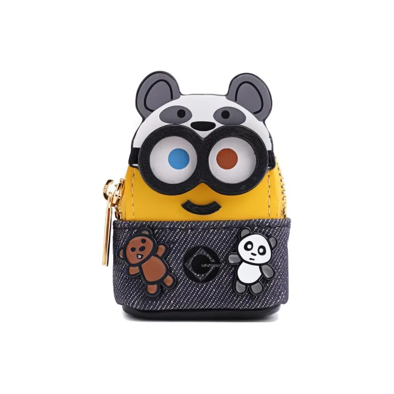 FION Cow Leather Shoulder Bag Earphone Case Mini Unisex Yellow Black-0