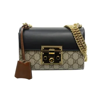 GUCCI Padlock Canvas With Leather Canvas Bag Lock Box Bag Shoulder Bag Crossbody Bag Small Size Women's Ebony/Black