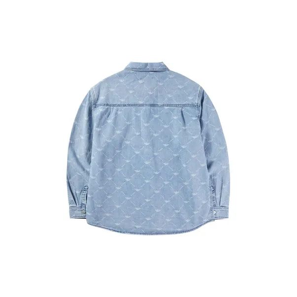 HLA JEANS Shirt Men's Denim Blue Pattern 02-1