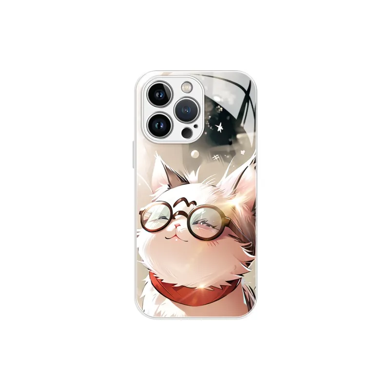 Lingtao Glass Material Chubby Cute Glass Cat Phone Cases Iphone 15 Collection Cartoon Cute Style Refreshing-6