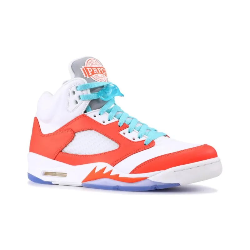 Jordan Air Jordan 5 Durable Breathable High-Top Vintage Basketball Shoes Men's White Orange-2