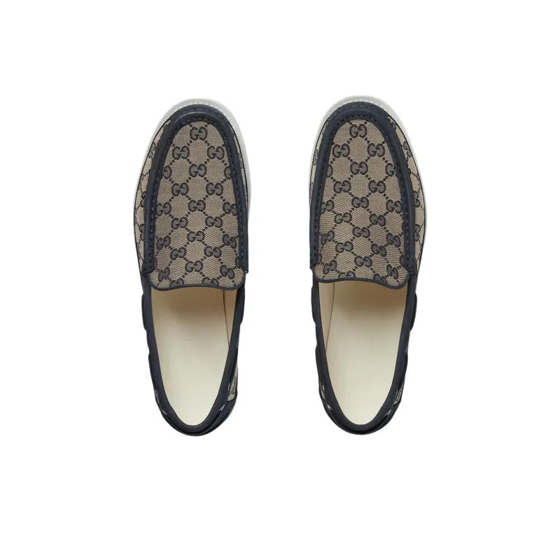 GUCCI Lace Up Loafer 'GG Canvas - Beige Blue'-3