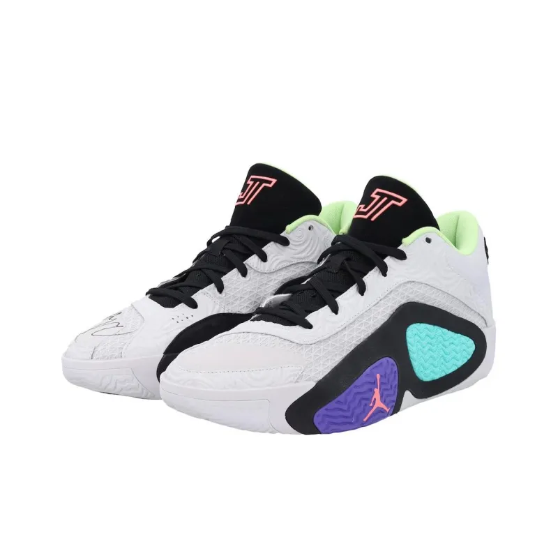 Jordan Tatum 2 Wear-Resistant Mid-Top Basketball Shoes Men's White Purple Green-1