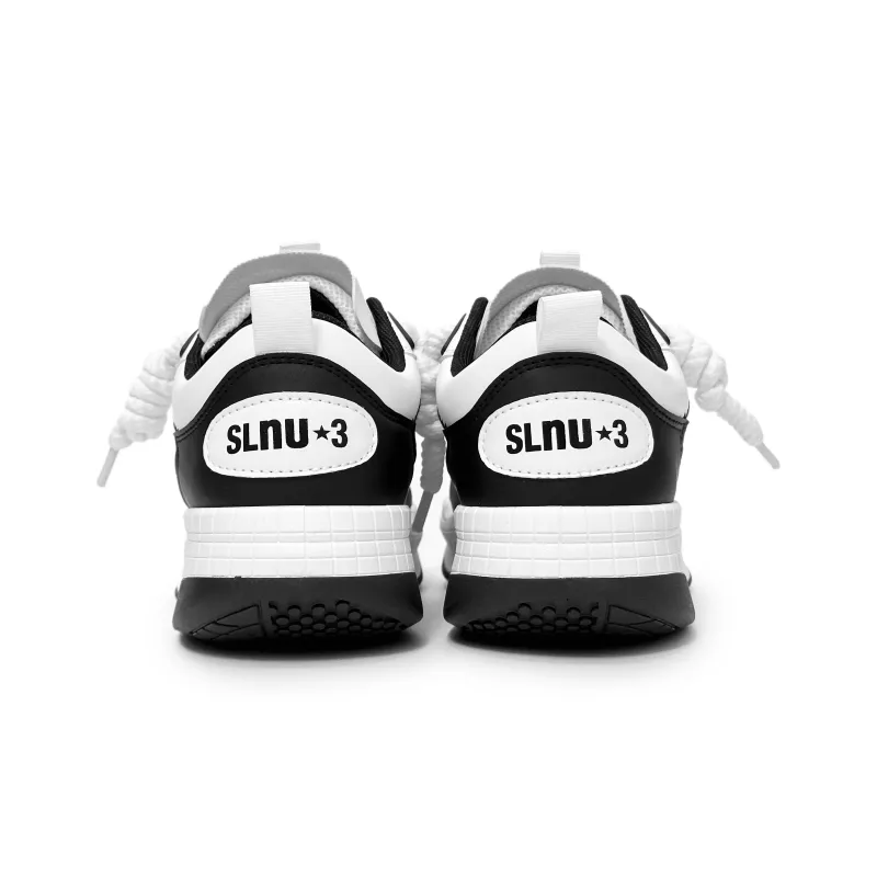 SLNU 3 Coverage Anti Slip And Wear Resistant Support Low Top Skateboard Shoes Men's Black White-4