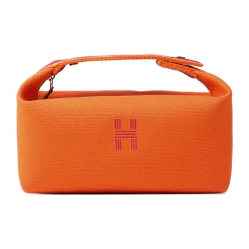 HERMES Bride a Brac Cotton Travel Bag Storage Bag Handbag Toiletry Bag Small Size Women's Flame Orange