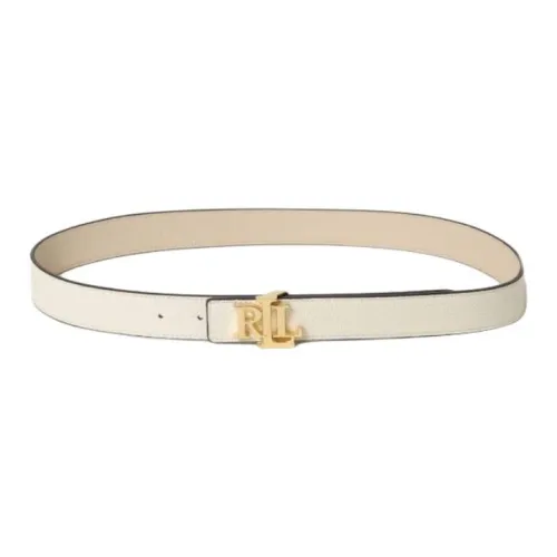 Polo Ralph Lauren Badge Logo Plate Buckle Leather Belts Women's Beige Width: 2CM
