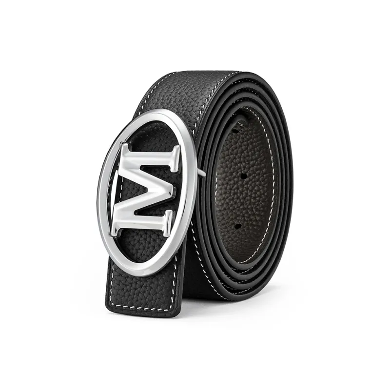 FAIRWHALE Logo Smooth Buckle Double Sided Top Grain Cow Leather Belt Men's Width 3.5CM-1