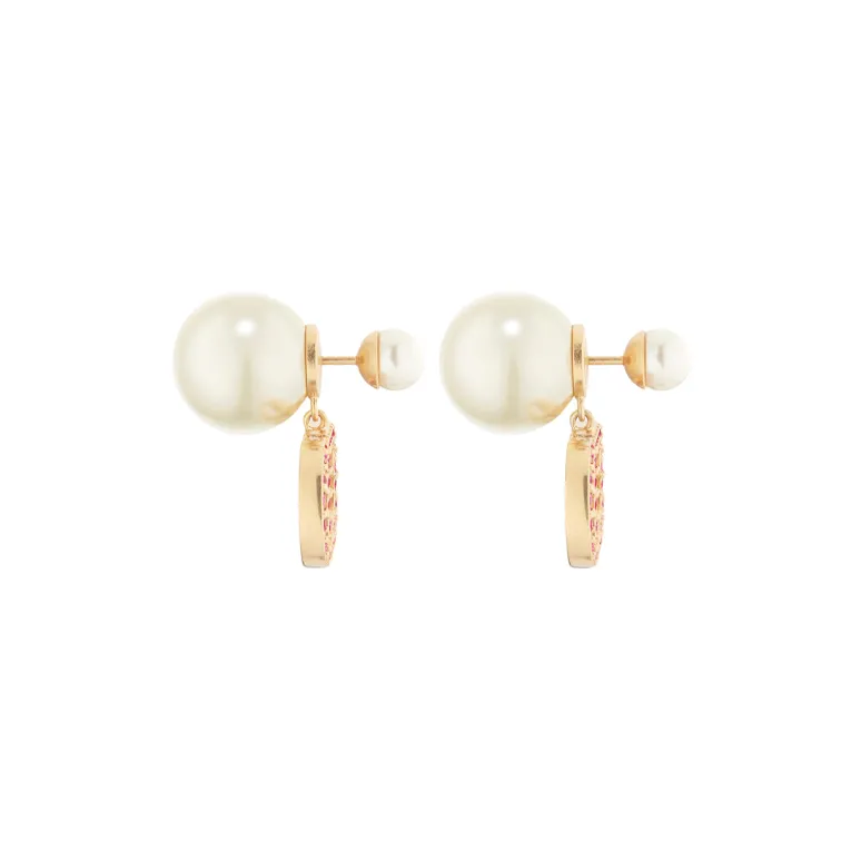 DIOR Resin Pearl Metal Crystal Earrings Women's Gold-1