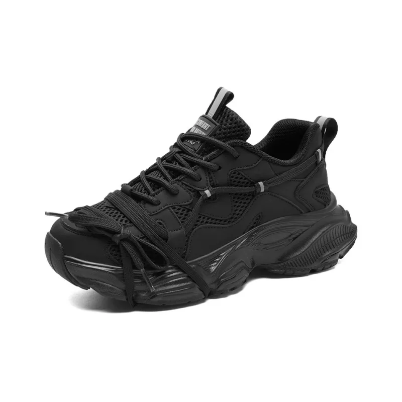 AOKANG Chunky Sneakers Women's Low Top Black Distressed/Black/Gray/Gray Distressed-2