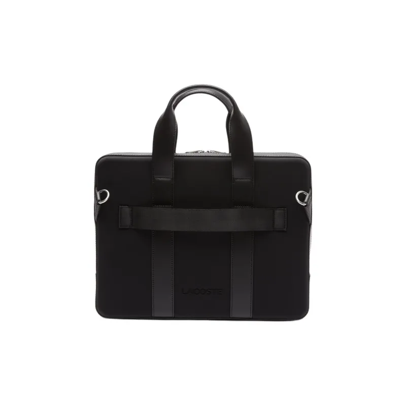 LACOSTE Split Cow Leather Laptop Bag One Shoulder Handbag Men's Black-2