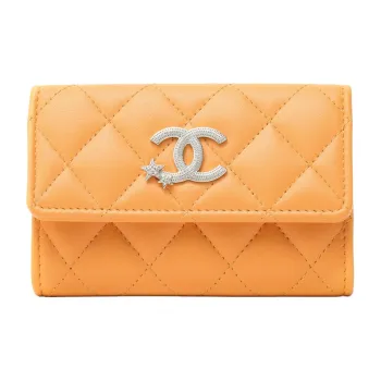 CHANEL Lambskin Clutches Wallets Women's Orange