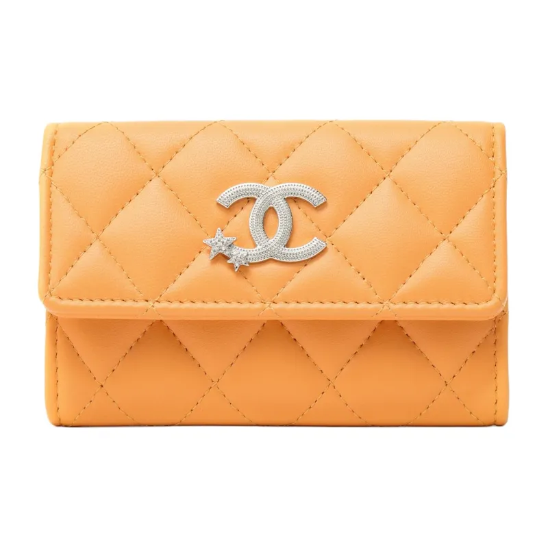 CHANEL Lambskin Clutches Wallets Women's Orange-0