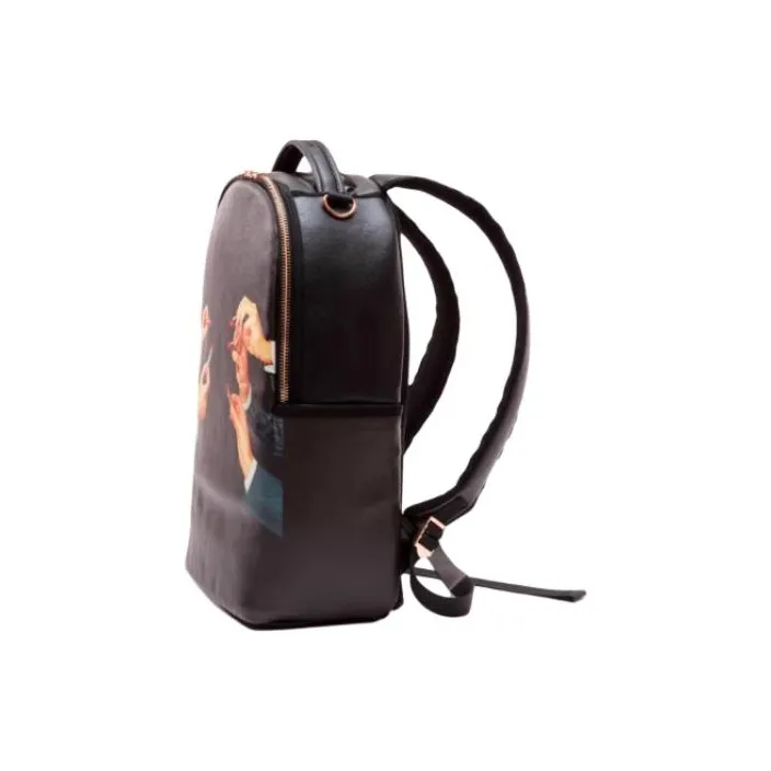 SELETTI PVC With PU And Polyester Backpack Unisex Black-2