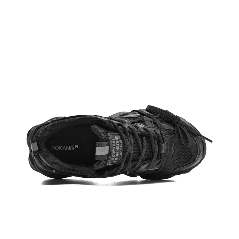 AOKANG Chunky Sneakers Women's Low Top Black Distressed/Black/Gray/Gray Distressed-12